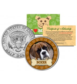 BOXER Dog JFK Kennedy Half Dollar U.S. Colorized Coin