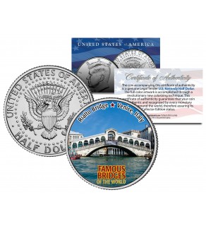 RIALTO BRIDGE - Famous Bridges - Colorized JFK Half Dollar US Coin Venice Italy