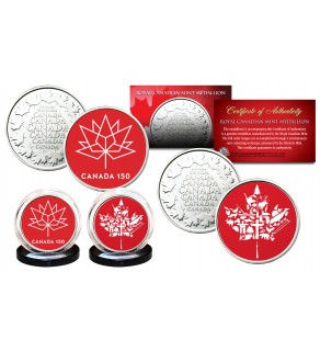 CANADA 150 ANNIVERSARY RCM Royal Canadian Mint Medallions 2-Coin Set - Exclusve Canada Red Logos