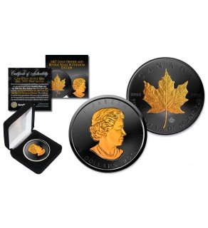 2018 BLACK RUTHENIUM & 24K GOLD .9999 Genuine Silver 1 oz CANADA MAPLE LEAF BU with Deluxe Felt Display Box