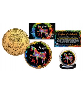Chinese Zodiac PolyChrome Genuine Legal Tender JFK Kennedy Half Dollar 24K Gold Plated U.S. Coin - HORSE