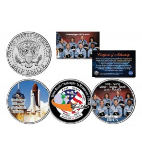 SPACE SHUTTLE CHALLENGER STS-51-L - In Memoriam - Colorized JFK Half Dollar U.S. 3-Coin Set - NASA