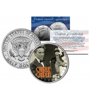 CHARLIE CHAPLIN Colorized JFK Kennedy Half Dollar US Coin - Genuine Legal Tender