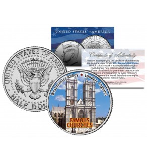 WESTMINSTER ABBEY - Famous Churches - Colorized JFK Half Dollar U.S. Coin London England