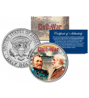 American Civil War - Generals ROBERT E. LEE & ULYSSES S. GRANT - JFK Kennedy Half Dollar U.S. Colorized Coin
