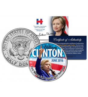 HILLARY RODHAM CLINTON * Historic First Woman U.S. Presidential Nominee - June 2016 * Genuine Legal Tender 2016 U.S. JFK Half Dollar Coin