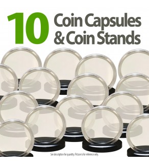 10 Coin Capsules & 10 Coin Stands for JFK HALF DOLLAR - Direct Fit Airtight 30.6mm Holders