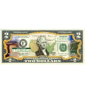 COLORADO State/Park COLORIZED Legal Tender U.S. $2 Bill with Security Features