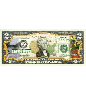 GEORGIA State/Park COLORIZED Legal Tender U.S. $2 Bill with Security Features