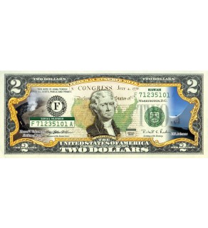 HAWAII State/Park COLORIZED Legal Tender U.S. $2 Bill with Security Features