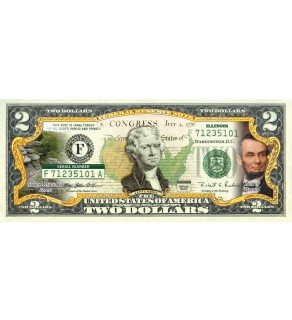 ILLINOIS State/Park COLORIZED Legal Tender U.S. $2 Bill with Security Features
