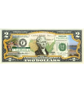 MARYLAND State/Park COLORIZED Legal Tender U.S. $2 Bill with Security Features