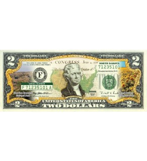 NORTH DAKOTA State/Park COLORIZED Legal Tender U.S. $2 Bill with Security Features