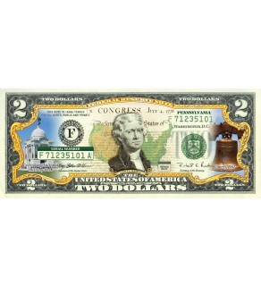 PENNSYLVANIA $2 Statehood PA State Two-Dollar US Bill Legal Tender SPECIAL PRICE 