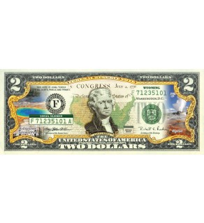WYOMING State/Park COLORIZED Legal Tender U.S. $2 Bill with Security Features