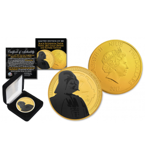 2017 Niue 1 oz Pure Silver BU Star Wars DARTH VADER Coin 24KT Gold Clad with BLACK RUTHENIUM DARTH VADER