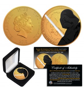 2018 Niue 1 oz Pure Silver BU Star Wars DARTH VADER LIGHTSABER Coin 24KT Gold Clad with BLACK RUTHENIUM VADER