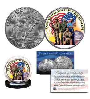 DEFENDERS of FREEDOM U.S. Armed Forces FLAG Official Genuine Legal Tender IKE Eisenhower One Dollar U.S. Coin
