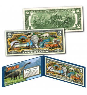 DINOSAURS That Roamed The Earth Collectible Genuine Legal Tender U.S. $2 Bill Featuring 10 Different Reptiles