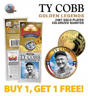 TY COBB Golden Legends 24K Gold Plated State Quarter US Coin - BUY 1 GET 1 FREE - bogo