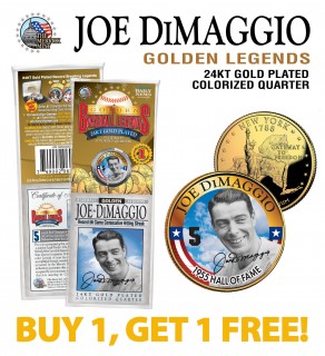 JOE DiMAGGIO Golden Legends 24K Gold Plated State Quarter US Coin - BUY 1 GET 1 FREE - bogo