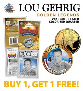 LOU GEHRIG Golden Legends 24K Gold Plated State Quarter US Coin - BUY 1 GET 1 FREE - bogo
