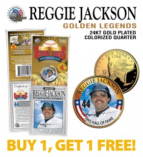 REGGIE JACKSON Golden Legends 24K Gold Plated State Quarter US Coin - BUY 1 GET 1 FREE - bogo