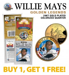 WILLIE MAYS Golden Legends 24K Gold Plated State Quarter US Coin - BUY 1 GET 1 FREE - bogo