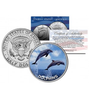DOLPHINS JFK Kennedy Half Dollar US Colorized Coin
