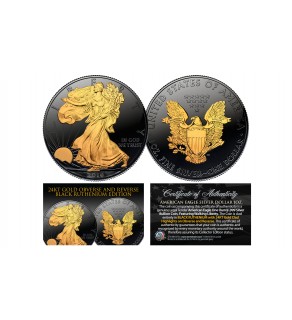 Black RUTHENIUM 1 Oz .999 Fine Silver 2016 American Eagle U.S. Coin with 2-Sided 24K Gold clad