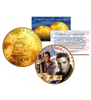 1976 ELVIS PRESLEY 24K Gold Plated IKE Dollar - Each Coin Serial Numbered of 376 - Officially Licensed
