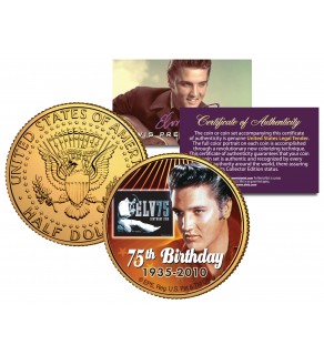 Elvis Presley - 75th Birthday - JFK Kennedy Half Dollar U.S. Coin 24K Gold Plated