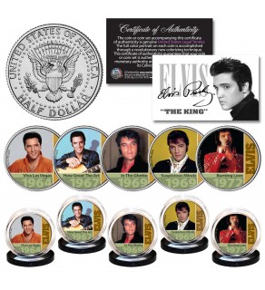 ELVIS PRESLEY * 1960's-70's Music Hits * Official JFK Half Dollar Genuine Legal Tender U.S. 5-Coin Set