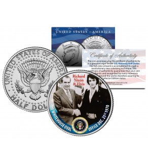 ELVIS PRESLEY Meets RICHARD NIXON at White House - JFK Kennedy Half Dollar US Coin
