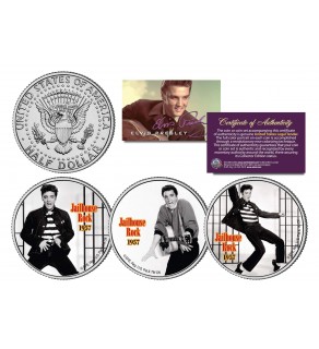 ELVIS PRESLEY - Jailhouse Rock - MOVIE Colorized JFK Kennedy Half Dollar US 3-Coin Set - Officially Licensed
