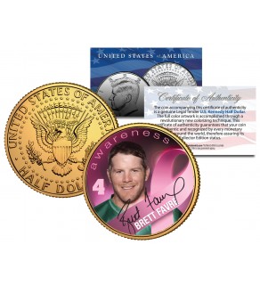Breast Cancer Awareness BRETT FAVRE NFL JFK Kennedy Half Dollar US 24K Gold Plated US Coin