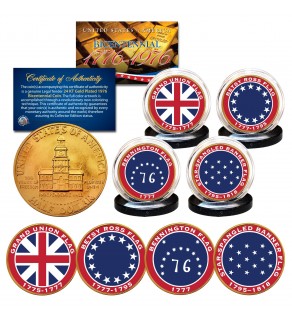 HISTORIC FLAGS of The United States of America 24K Gold Plated 1976 Bicentennial U.S. JFK Kennedy Half Dollar 4-Coin Set