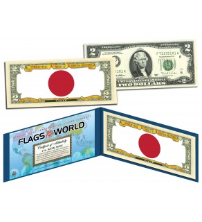 JAPAN - Official Flags of the World Genuine Legal Tender U.S. $2 Two-Dollar Bill Currency Bank Note