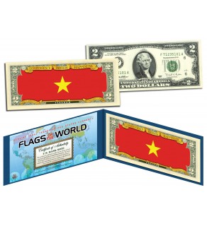 VIETNAM - Official Flags of the World Genuine Legal Tender U.S. $2 Two-Dollar Bill Currency Bank Note