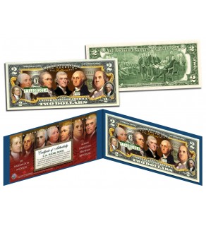 FOUNDING FATHERS OF THE UNITED STATES Colorized Obverse $2 Bill Genuine U.S. Legal Tender