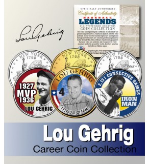 Baseball Legend LOU GEHRIG New York Statehood Quarters US Colorized 3-Coin Set - Officially Licensed