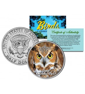 GREAT HORNED OWL Collectible Birds JFK Kennedy Half Dollar Colorized US Coin