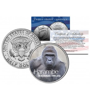 HARAMBE (1999-2016) Cincinnati Zoo Gorilla in Memoriam Colorized 2016 JFK Kennedy Half Dollar U.S. Coin