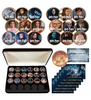 HARRY POTTER Deathly Hallows Colorized UK British Halfpenny ULTIMATE 18-Coin Set - Officially Licensed with Premium Display BOX