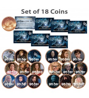 HARRY POTTER Deathly Hallows Colorized UK British Halfpenny ULTIMATE 18-Coin Set - Officially Licensed