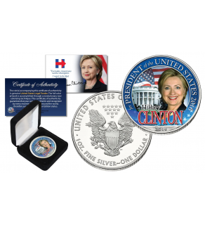 HILLARY CLINTON For President 2016 1 oz PURE SILVER AMERICAN U.S. EAGLE in Deluxe Black Felt Coin Display Gift Box
