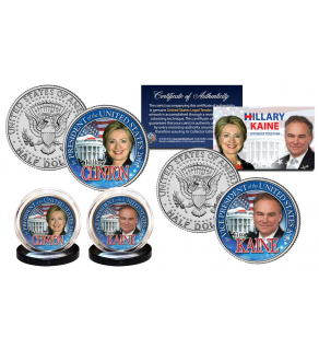 HILLARY CLINTON & TIM KAINE Democrat 2016 Presidential Official U.S JFK Kennedy Half Dollar 2-Coin Set - CLINTON/KAINE