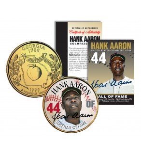 HANK AARON - Hall of Fame - Legends Colorized Georgia State Quarter 24K Gold Plated Coin