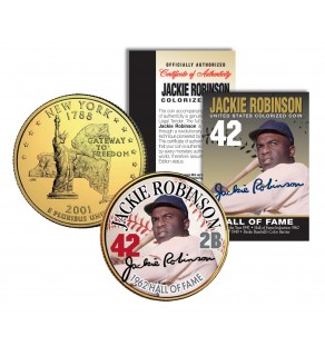 JACKIE ROBINSON - Hall of Fame - Legends Colorized New York State Quarter 24K Gold Plated Coin
