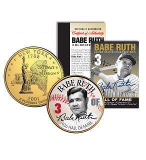 BABE RUTH - Hall of Fame - Legends Colorized New York State Quarter 24K Gold Plated Coin